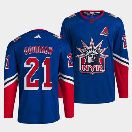 Mens New York Rangers #21 Barclay Goodrow Blue 2022 Reverse Retro Stitched Jersey Dzhi->new york rangers->NHL Jersey